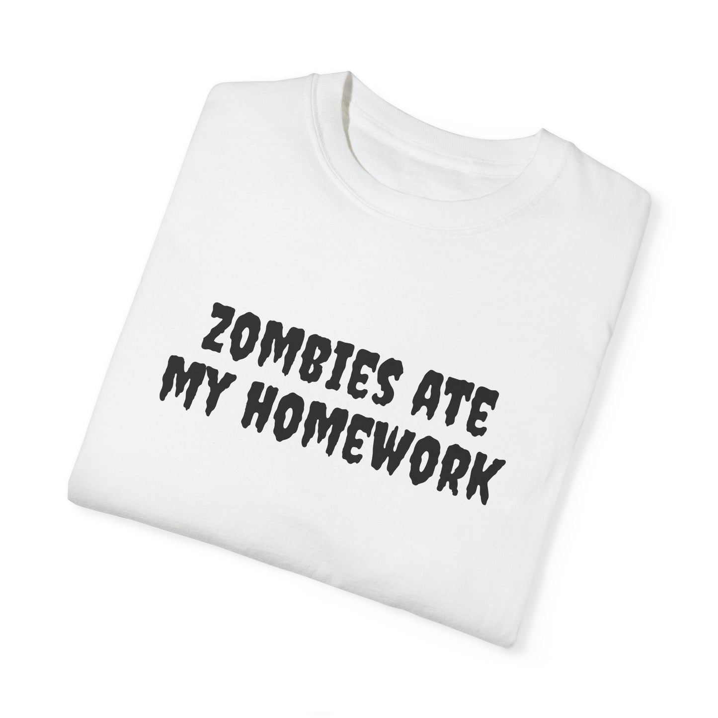 "zombies ate my homework" tee