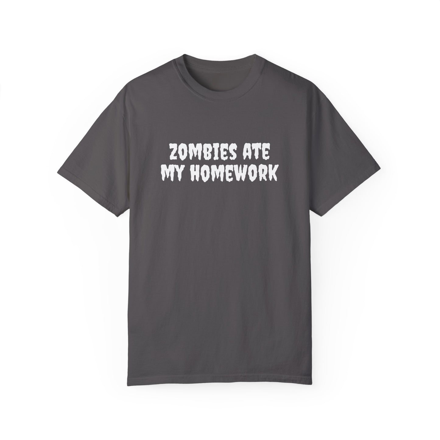 "zombies ate my homework" tee