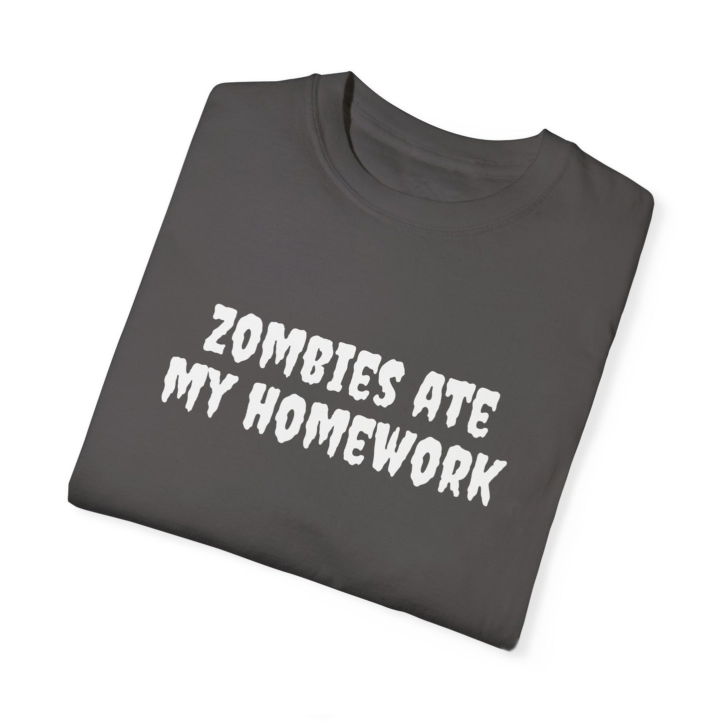 "zombies ate my homework" tee