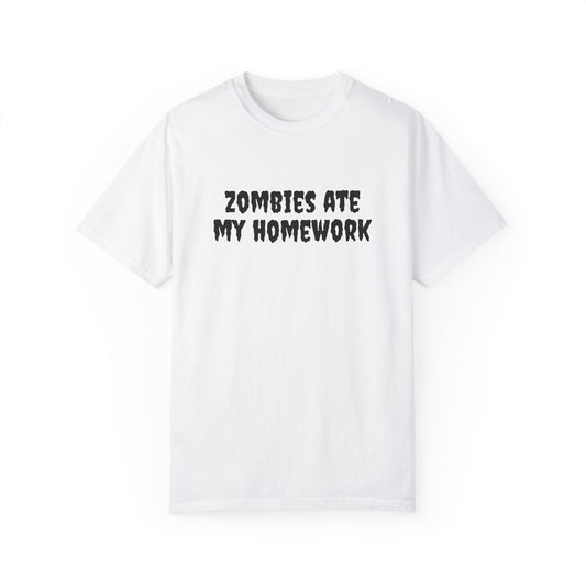"zombies ate my homework" tee